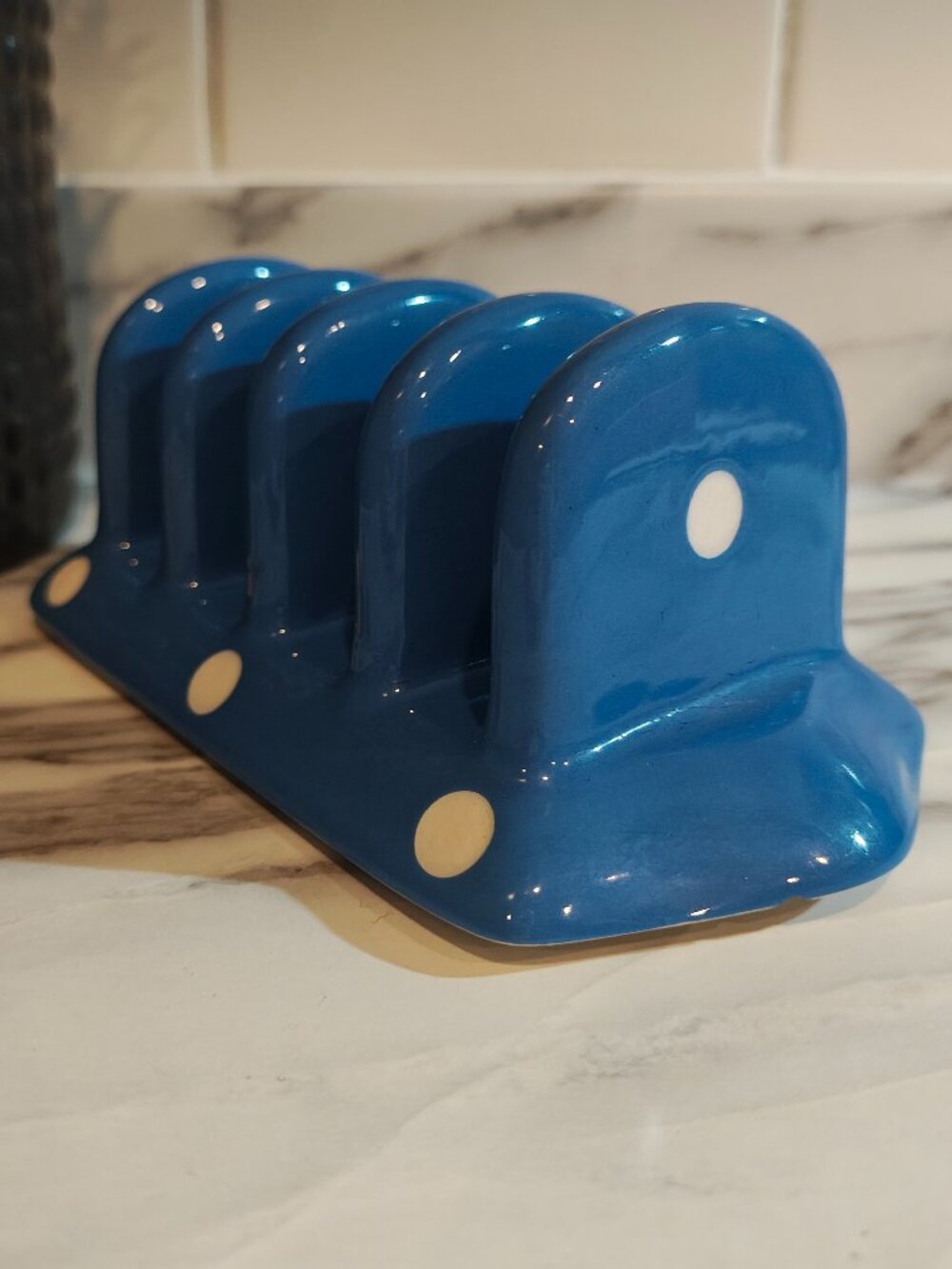 Vintage T.G. Green Blue Domino Ceramic Toast Rack 5 Slot Made in England